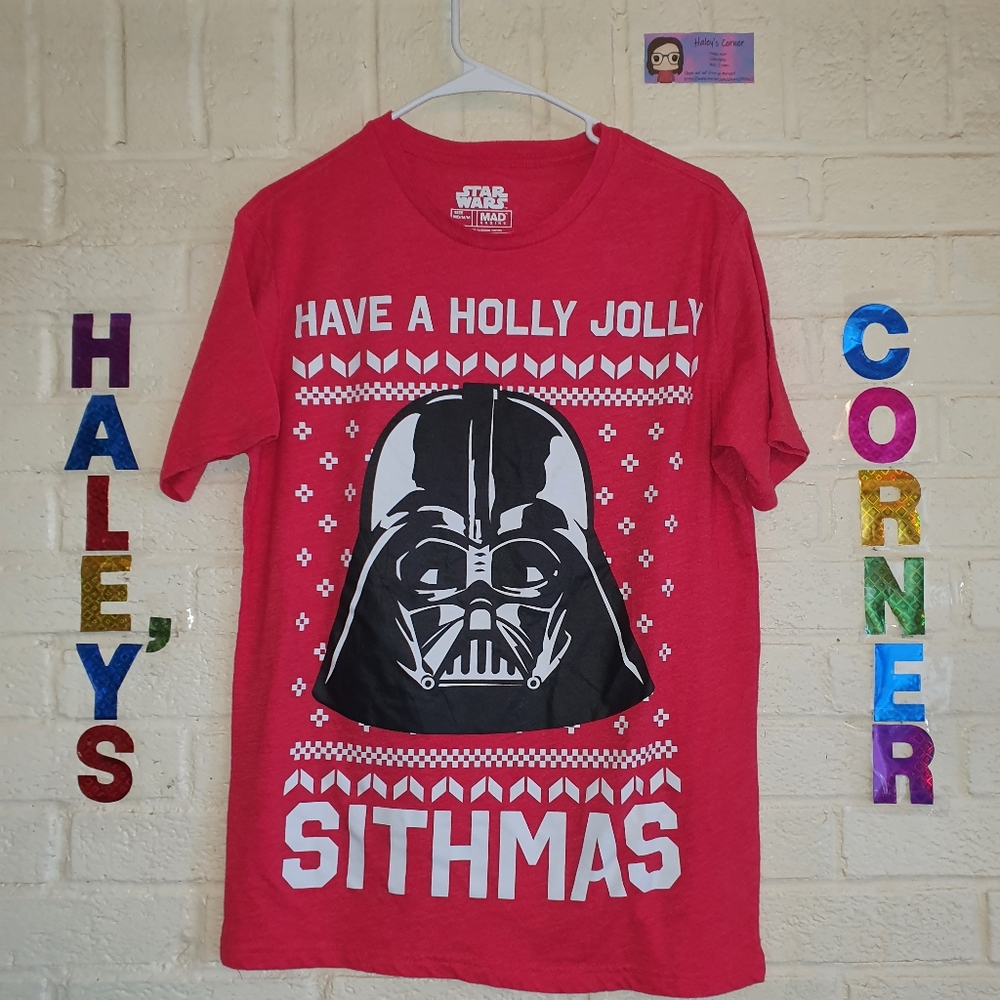 STAR WARS Men's Medium Christmas T-Shirt Have A Holly Jolly Sithmas Red Black